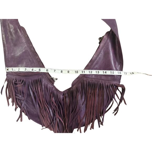 Sash Bag Power Berry Fringe | Genuine Leather Purple Crossbody Purse - Picture 5 of 8